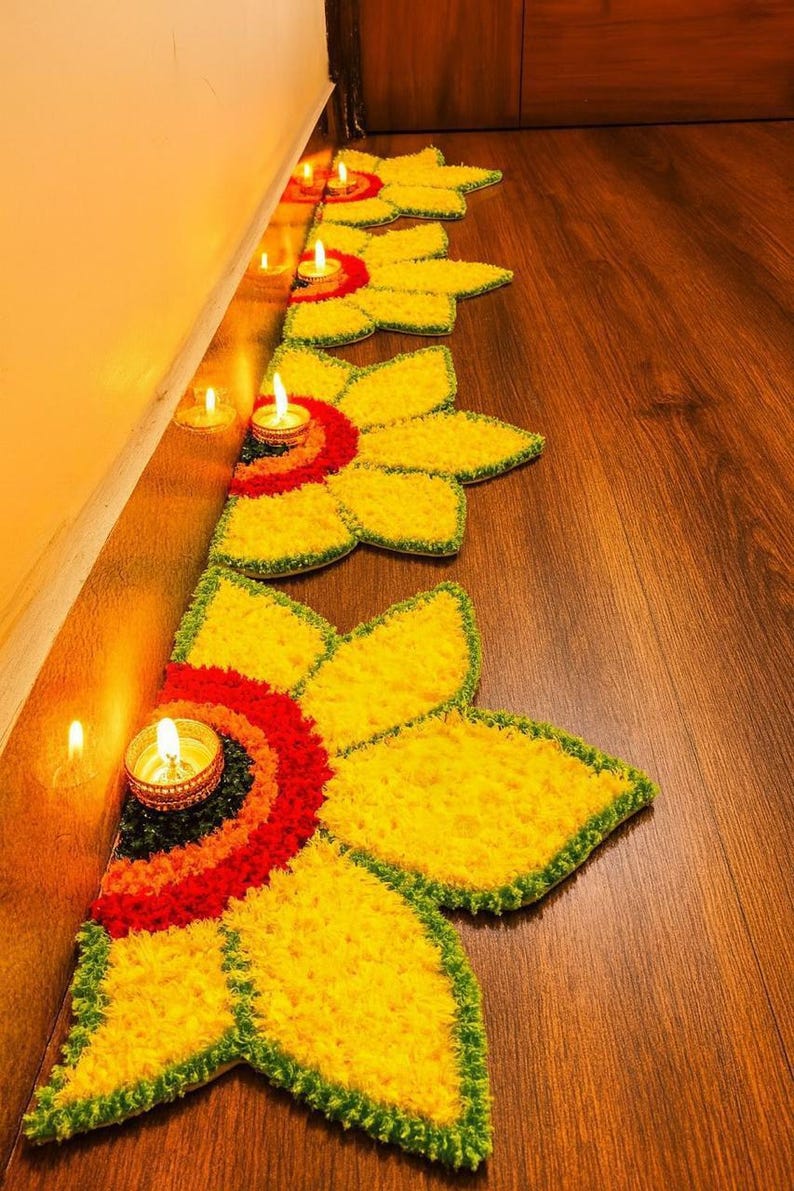 set of 4 foldable reusable Rangoli Mat for Diwali Decoration Mats for Pooja/ Staircase Mats/ Navratri Decoration/ poojaroom Decor