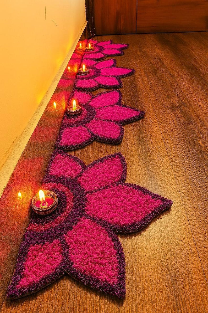 set of 4  foldable reusable Rangoli Mat for Diwali Decoration Mats for Pooja/ Staircase Mats/ Navratri Decoration/ poojaroom Decor