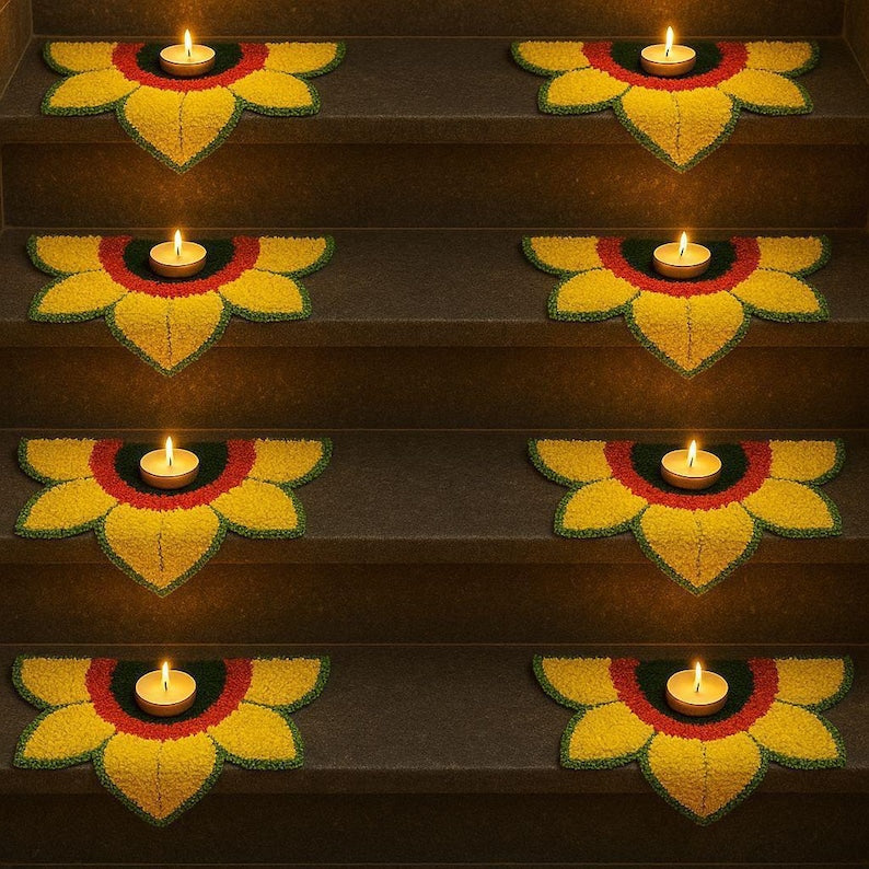 set of 4  foldable reusable Rangoli Mat for Diwali Decoration Mats for Pooja/ Staircase Mats/ Navratri Decoration/ poojaroom Decor